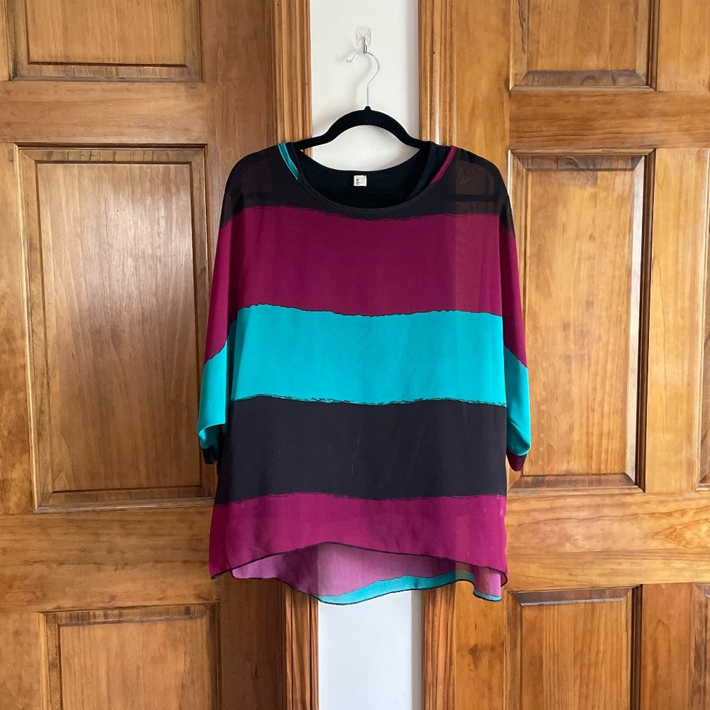 Tank and Loose Striped Blouse Set Fits Like L/XL